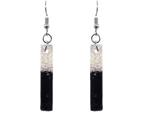 Long Rectangle Crushed Stone Earrings Handmade Boho Spiritual New Age Jewelry - 第 4/4 張圖片