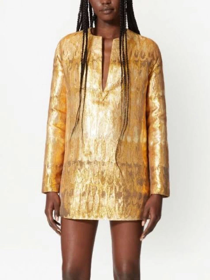 VALENTINO GARAVANI Golden Wings brocado Jaquard mini vestido dorado TALLA IT ... - Imagen 3 de 4