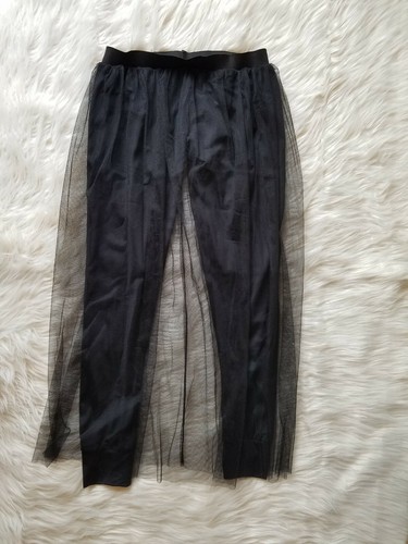 Black Pants Sheer Overlay Skirt Slip-On Girls Juniors Size S Elastic Dance
