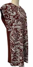 Zara Basic Dress L Rust White Embroidered Paisley Boho Care Free Shift