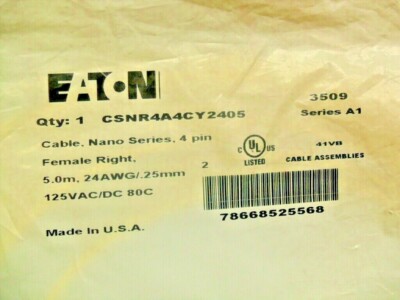 EATON CSNR4A4CY2405 Global Plus Cordset, Single-End; Single Keyway; 90 deg; 16. 