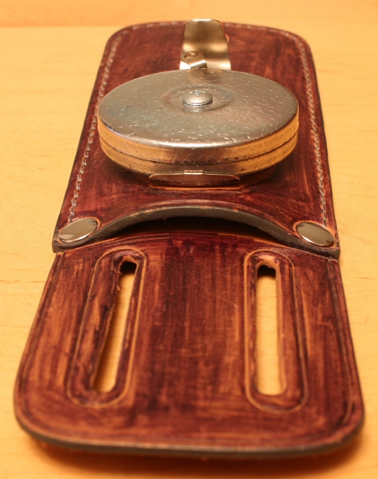 Rare Vintage Leather Belt Mount Retractable Key Holder, Excellent