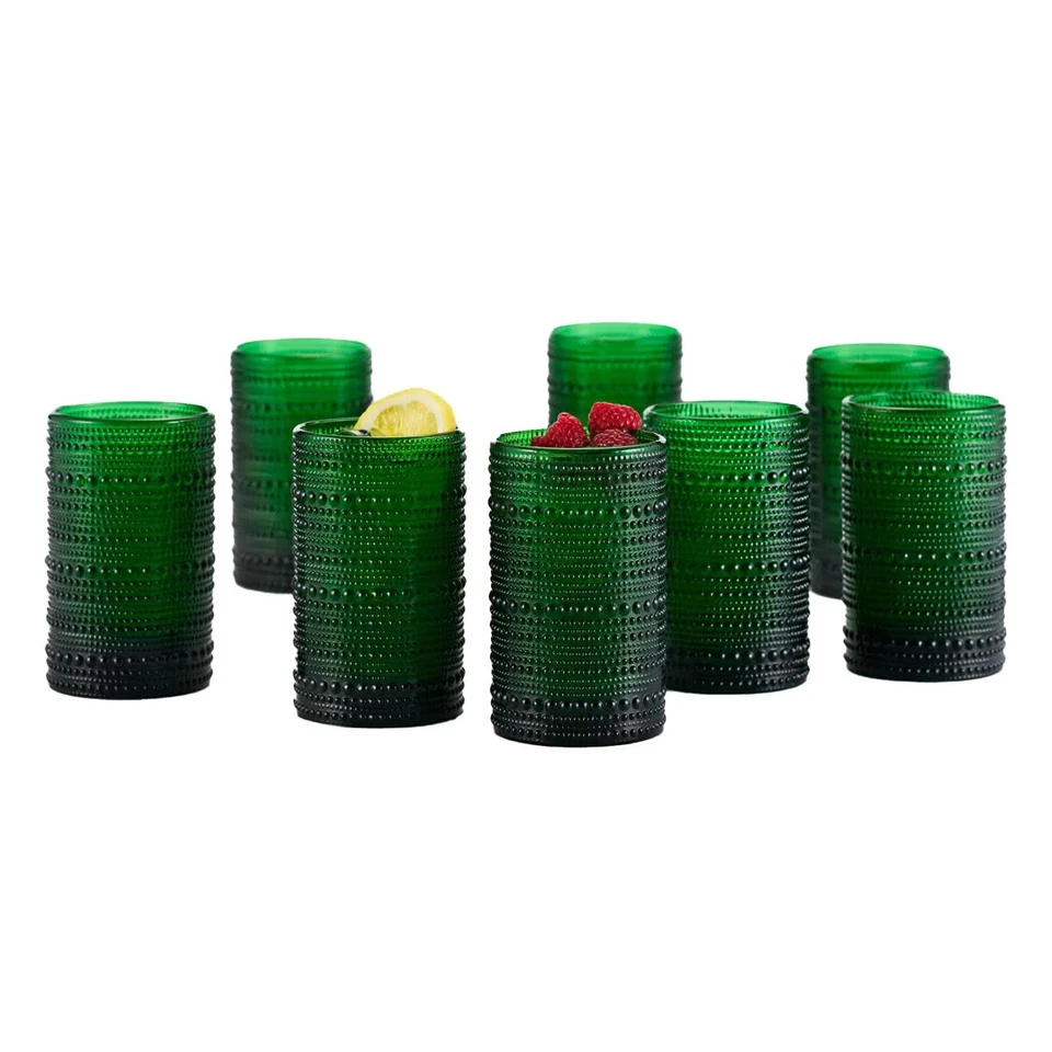 Vasos de vidrio Fortessa Jupiter con cuentas verdes texturizados 13 onzas cada uno 8 piezas Foto 3 de 4