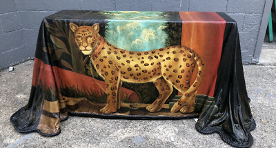 Baxter Leopard Curtain Console Table Fiberglass Painted MCM Signed Rare Table