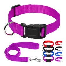 Plain Nylon Pet Puppy Cat Dog Collar and Matching Leash set Adjustable 4 Sizes