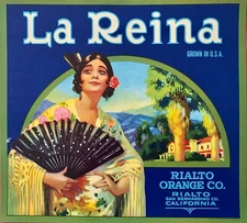 LA REINA - Vintage Fruit Crate Label - Rialto Orange Co California - 1930s Orig