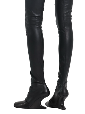 【正規品】Rick Owens ブラック Cantilever オーバーニーブーツ Rick Owens Hollywood $2025 Black Cantilever Leather 80mm