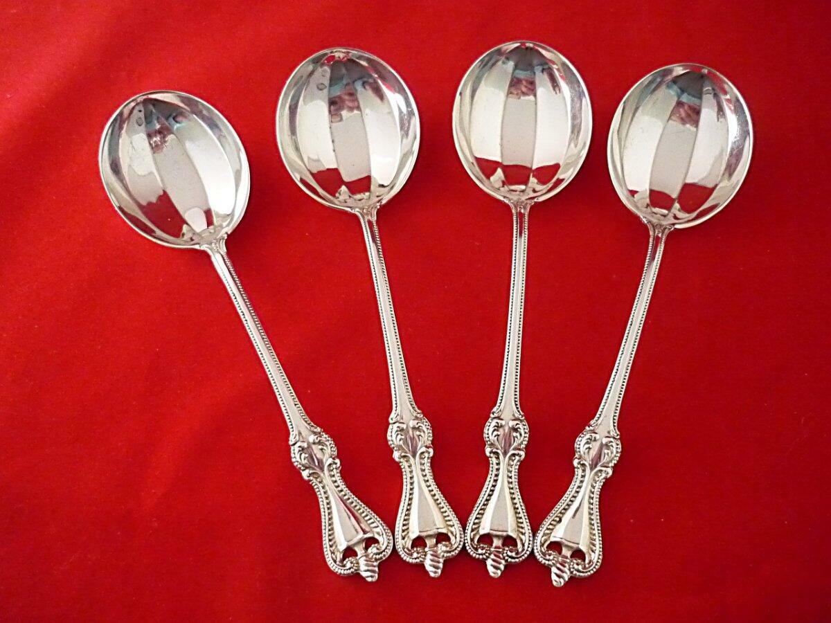 TOWLE 4 STERLING LG RD BOWL SOUP BOUILLON SPOONS - OLD COLONIAL - NO MONO 5 1/8"