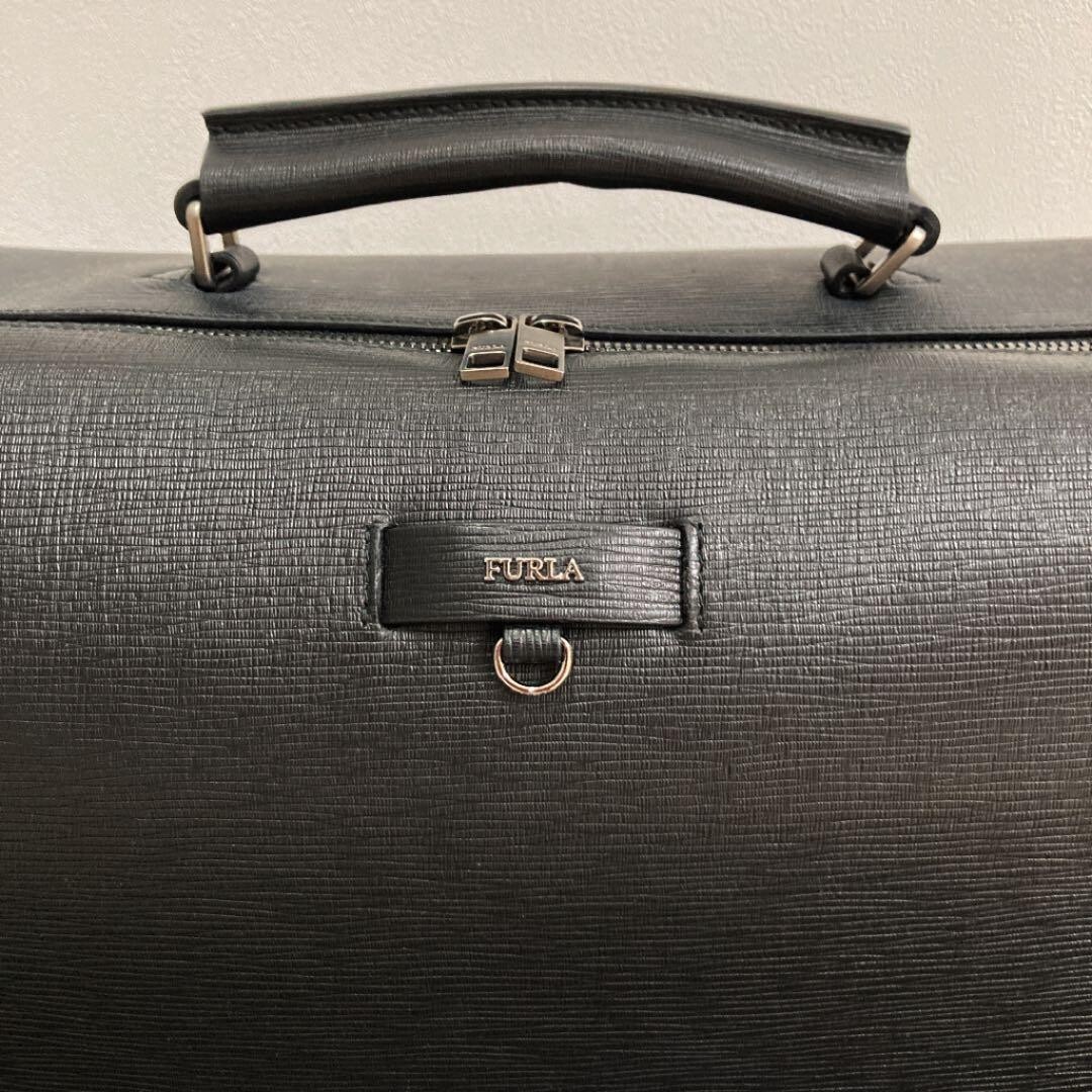 FURLA Leather Briefcase Men's Business bag Black 2way New w FURLA Leather Briefcase Men's Business bag Black 2way New w