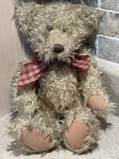 Russ Berrie 12" Golden Brown "Toffee" Teddy Bear - Red Plaid Tie Pre-owned