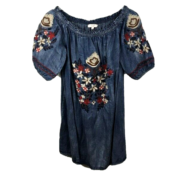 Easel Los Angeles Womens Small Embroidered Denim Boho Dress Long Tunic Mini | eBay Easel Los Angeles Womens Small Embroidered Denim Boho Dress Long Tunic Mini | eBay