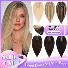 Clip in Real Remy Human Hair Women Hairpiece Topper Hand-Tied Lace Base Toupee