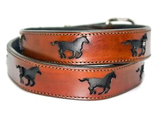 Mens Leather Belts Custom Handcrafted  running horses cut out of   leather