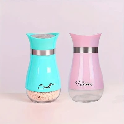 4oz Pink & Blue Salt & Pepper Shakers Set Stainless Steel & Glass Spice Dispense