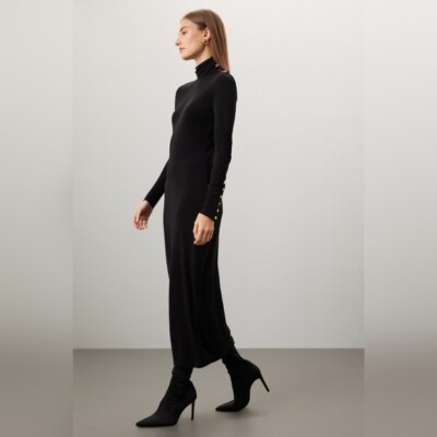 Tory Burch Womens Long Sleeve Black Jersey Turtleneck Dress Size 8 | eBay