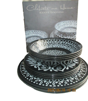 12 pc Concepts Melamine Dinnerware Set Kenny Loggins Celebrate Me Home Brand New