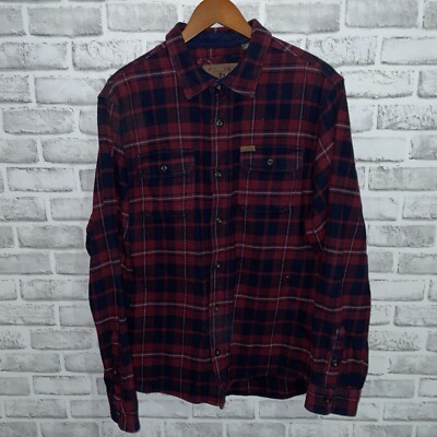 Orvis Maroon Plaid Long Sleeve Button Down Heavy Flannel Shirt
