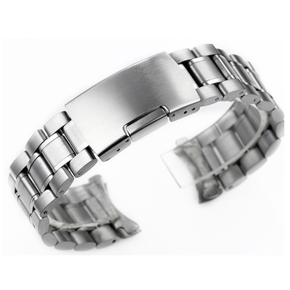 Curved Stainless Steel Bracelet Replacement Watch Band Strap Push Button Clasp