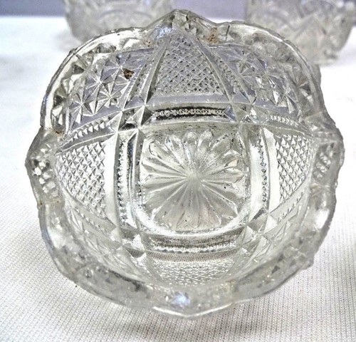 Vintage Crystal Candy Dish Nut Bowl Set 8 Press Glass Compact Clear Glass Genuin - Picture 2 of 9
