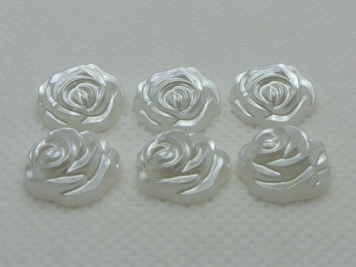 200 White Acrylic Half Pearl Flatback 3D Rose Flower Cabochons 12mm Appliques - Picture 6 of 8