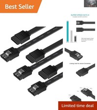 3-Pack SATA III Cable - 18 Inch 6Gbps Data Transfer with Locking Latch - Black