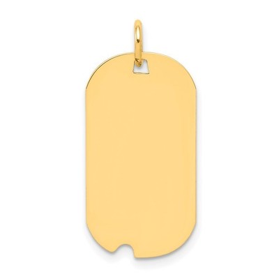 14k Yellow Gold Plain .013 Gauge Engravable 25x13mm Dog Tag Notch Disc Charm