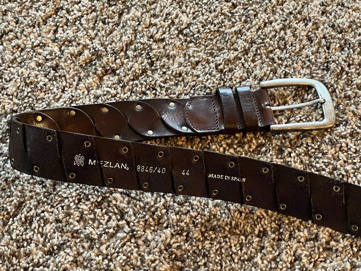 Mezlan Leather Belt Mens 44 Brown Braided Woven Rivets Made  display picture 3