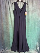 NWT Dress the Population Sandra Crepe Sleeveless Side Slit Gown Midnight Blue S