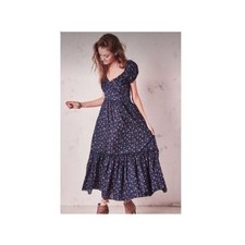 LoveShackFancy Angie Blue Floral Puff Sleeve Midi Dress size 0