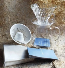 Hario V60 Coffee Glass Brewing Kit S-VGBK-02-T　Unused, box only has some damage