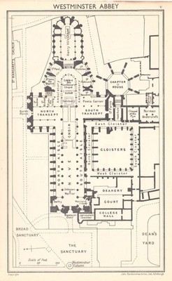 Westminster Abbey, St Paul's Cathedral Vintage Map Plan 1946