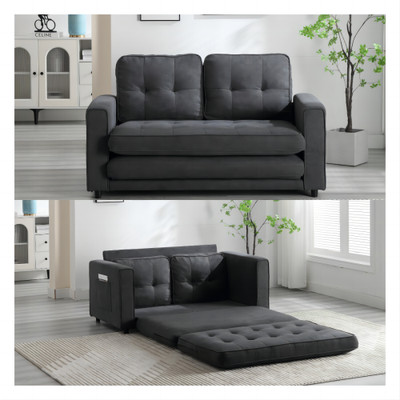 55'' 3 in 1 Convertible Sleeper Sofa Bed Velvet Loveseat Pull Out Sofa Bed Couch