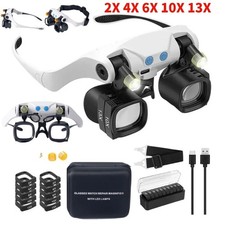 Headband Head Magnifier 8 Lens LED Light Jeweler Watch Loupe Magnifying Glasses