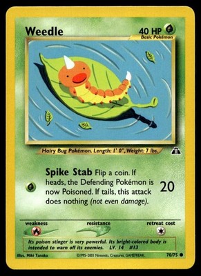 Weedle 70/75 Pokemon Card Neo Discovery Common 40 HP Lightly Played PC