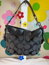 Coach F12657 Zoe Signature Hobo Bag Canvas Grey/Black Leather