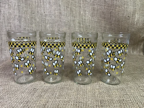 4 Vintage MCM Anchor Hocking “Bumblebee Tall Glass Tumblers” 16 oz- Made in USA