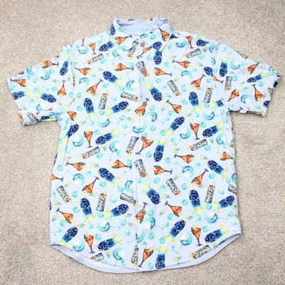 Tommy Bahama AOP Shirt Mens Small Blue Veracruz Cap Drinks All Over Print S/S