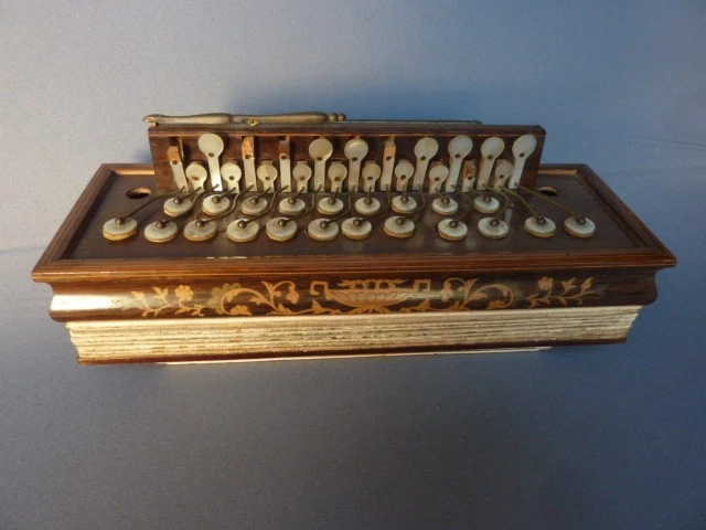 RARE ACCORDEON DIATONIQUE ANCIEN MARQUETERIE ÉPOQUE 19ème A RESTAURER - Photo 2/4
