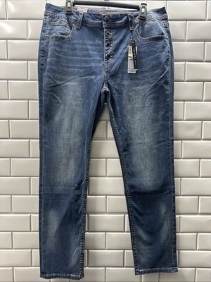 NWT Grace In LA Womens Size 34 Easy Fit Straight Leg Denim Jean Button Fly Blue