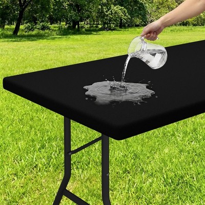 Smiry Rectangle Tablecloth, Elastic Fitted 72'' x 30'' (Rectangular), Black