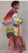 NWT FRNCH Anthropologie Rainbow Knit Cardigan One Size