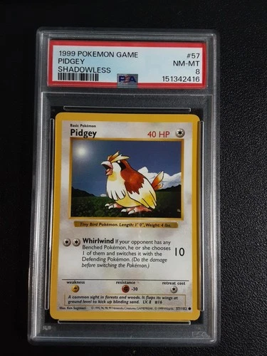 Pokémon Pidgey Shadowless PSA 8 Base Set 57/102 Vintage 1999 WOTC