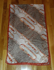 Brown Rust Gold Equestrian Leopard Animal Print 100 Silk Oblong Scarf 70"