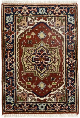 2X3 Handmade Heriz Serapi Rug Rusty Red Floral Tribal Wool Oriental Carpet