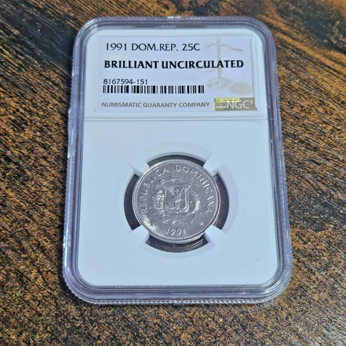 1991 Dominican Republic 25 Centavos NGC Brilliant Uncirculated