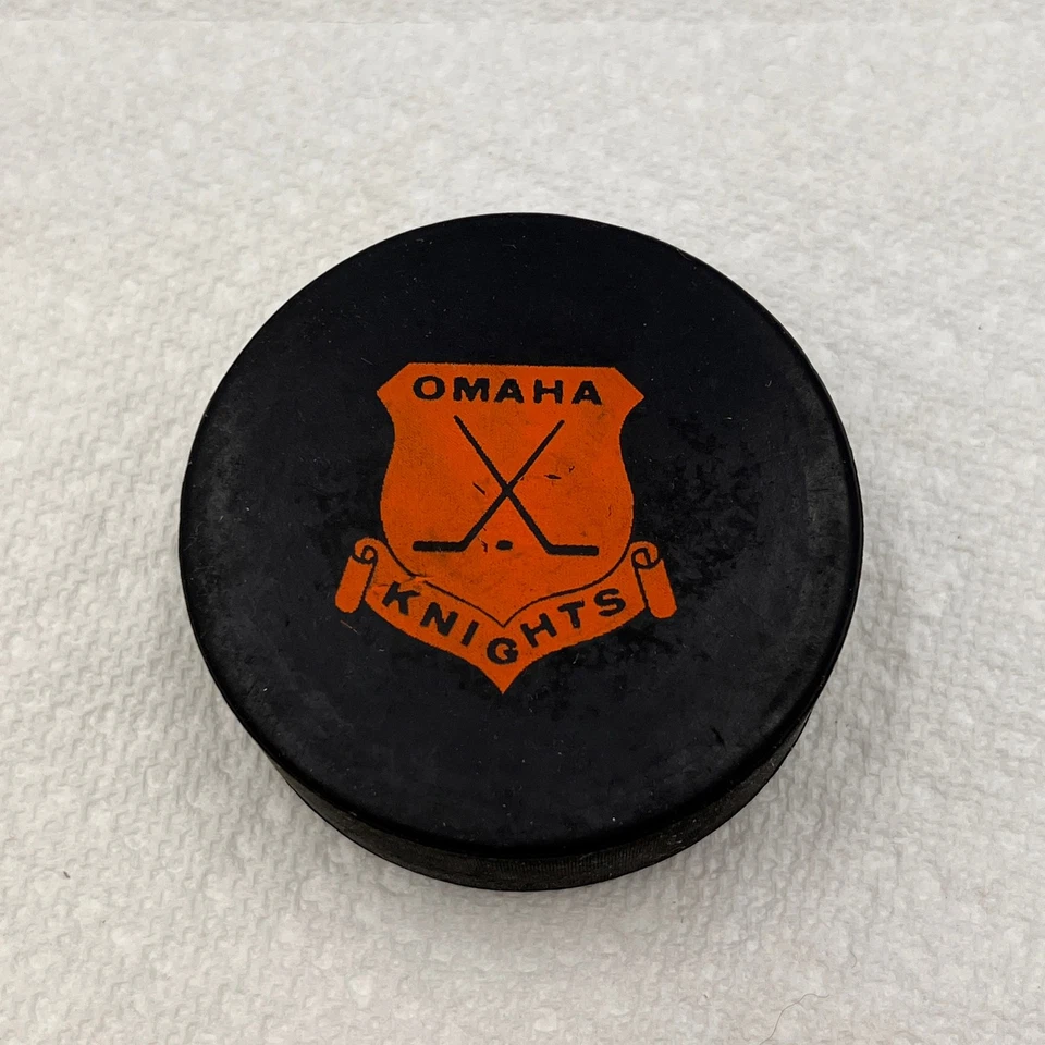 Lot of 3 Vintage Omaha Knights Hockey Puck Nebraska CHL Aksarben Orange & Red - Image 2 of 4