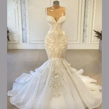 Custom  Luxury Mermaid Lace Wedding Dresses Sweetheart Beads Straps Sexy African