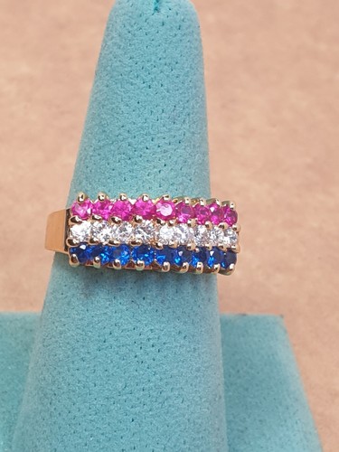 New 14KGE Size 10 Red White Blue American Fourth 4th July Gemstone Ring Cluster - Picture 9 of 10