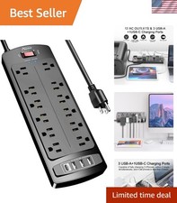Power Strip, Surge Protector with 12 Outlets and 4 USB Ports, 6 Feet Extensio...