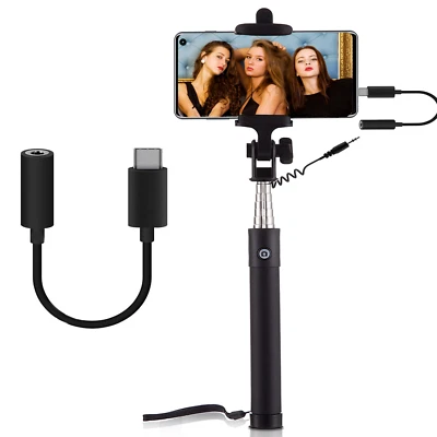 Selfie Téléscopique Stick Trépied Noir USB-C + Déclencheur + Adaptateur - Photo 1/4